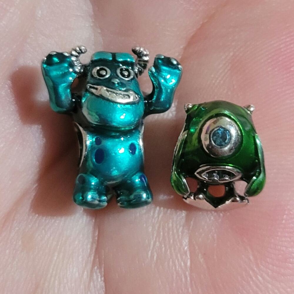 Monster's Inc theme Sulley & Mike set enamel bracelet bead charm